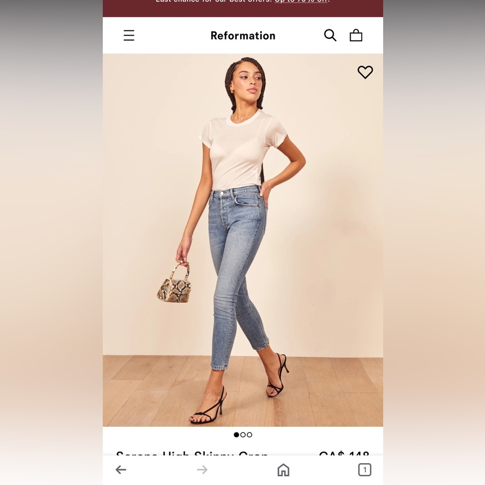 Reformation Serena high rise skinny jeans in Montego wash 25. EUC